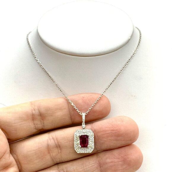 Diamond Rubellite Tourmaline Necklace 18" 18k G 1.80 TCW Certified $4,950 921140 - Picture 2 of 16